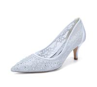 Generisch Donna Medio Tacco Heel a Punta Slip-on Dress Pumps Glitter Casual Punta di Piedi Tacchi Alti Donne in Pizzo,Argento,38 EU