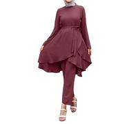 Generisch Donna Musulmano Due Pezzi Girocollo Manica Lunga Robe Abito e Pantaloni Set Moda Casual Abito Con Orlo Irregolare Islamico Turchia Dubai Arabo Abaya Abito Ramadan Preghiera Abaya, viola., XL