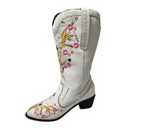 Generisch Donna nera 43 polpaccio medio in Europa e negli Stati Uniti, Stivali retrò con ricami floreali, Stivali da cowboy occidentali scarpe da donna 37 Nuovo, bianco, 41 EU