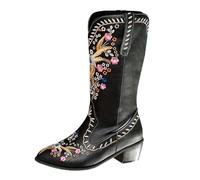 Generisch Donna nera 43 polpaccio medio in Europa e negli Stati Uniti, Stivali retrò con ricami floreali, Stivali da cowboy occidentali scarpe da donna 37 Nuovo, Nero , 36 EU