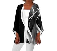 Generisch Donne 2024 Retro Print 3/4 Cardigan Camicetta leggera Top Cappotto Casual Duster Giacche Top in pizzo da donna, giallo., XXL