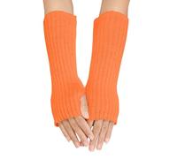 Generisch Donne e inverno tinta unita lana multicolore lunga a righe guanti mezzo dito (arancione, taglia unica)