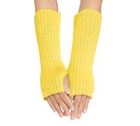 Generisch Donne e inverno tinta unita lana multicolore lunga a righe guanti mezzo dito (giallo, taglia unica)