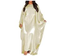 Generisch Donne Estate Batwing Maniche Raso Abaya Islam Musulmano Maxi Abito Caftano Abbigliamento Musulmano, beige., Taglia unica
