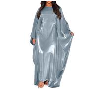 Generisch Donne Estate Batwing Maniche Raso Abaya Islam Musulmano Maxi Abito Caftano Abbigliamento Musulmano, Blu, Taglia unica