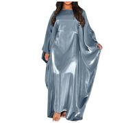 Generisch Donne Estate Batwing Maniche Raso Abaya Islam Musulmano Maxi Abito Caftano, grigio., Taglia unica