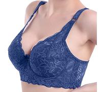 Generisch Donne Full Cup Intimo Sottile Reggiseno Piccolo Plus Size Senza Fili Reggiseno In Pizzo Regolabile Copertura del Petto Coppa Grandi Reggiseni, Blu, 85A