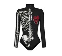 Generisch Donne Manica Lunga Digitale Stampato Cerniera Pelle Stretto Indumenti Cosplay Partito Pagliaccetto Body Abbigliamento per Occasioni Speciali Eventi, g, XL
