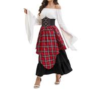 Generisch Donne Medievale Rinascimento Due Pezzi Vittoriani Contadini Volant E Vita Moqued Costume con Cintura Set Boho Pirata Abito Vintage Classico Abito Da Sera Abiti Alla Moda
