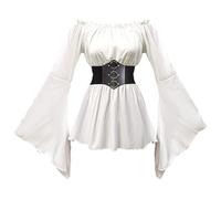 Generisch Donne Medievale Rinascimento Due Pezzi Vittoriani Contadini Volant E Vita Moqued Costume con Cintura Set Boho Pirata Abito Vintage Classico Abito Da Sera Abiti Alla Moda