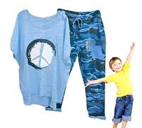 Generisch Donne per le stagioni calde, costume corta,loungewear per la stagione calda | Set di maniche corte e pantaloni, costume da lounge per lavoro, ufficio, incontri, Blu, L