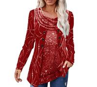 Generisch Donne Perline Patchwork Stampa Goccia Collo Manica Lunga Due Pezzi Top Donne Estate Camicette Con Pizzo, Colore: rosso, S