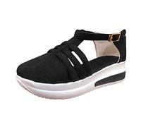 Generisch Donne piattaforma cuneo fibbia cinturino donna moda tradizionale sandali solidi scarpe per le donne sandali, Nero , 37 EU 3X-Stretta