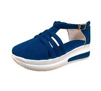 Generisch Donne piattaforma cuneo fibbia cinturino donna moda tradizionale sandali solidi scarpe per le donne sandali, Blu, 38 EU 3X-Stretta