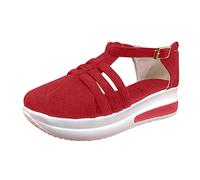 Generisch Donne piattaforma cuneo fibbia cinturino donna moda tradizionale sandali solidi scarpe per le donne sandali, Colore: rosso, 39 EU 3X-Stretta