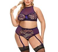 Generisch Donne Pizzo Delizioso Biancheria Da Notte Lamento-Biancheria Intimo Pizzo, Lilla, 3XL