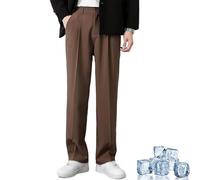 Generisch Dualego EaseMotions Super Stretch Ice Silk Comfort Everyday Pants Fleurosta, pantaloni leggeri da uomo, marrone, L