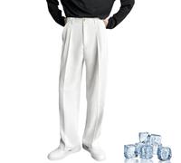 Generisch Dualego EaseMotions Super Stretch Ice Silk Comfort Everyday Pants Fleurosta, pantaloni leggeri da uomo, bianco, 3XL