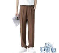 Generisch Dualego EaseMotions Super Stretch Ice Silk Comfort Everyday Pants Fleurosta, pantaloni leggeri da uomo, marrone, 3XL