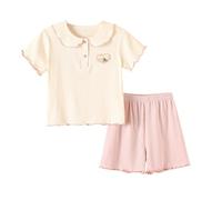 Generisch Due pezzi da bambina con colletto Peter Pan, parte superiore con colletto a bubi e pantaloncini larghi, look casual giocoso per tutti i giorni e il tempo libero, Stile_u01 rosa, 3-3.5 Jahre