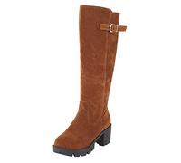 Generisch e tempo libero stivali al ginocchio cerniera stivali alti con tacchi spessi scarpe casual bambini 33, marrone, 42 EU