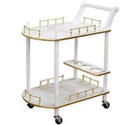 Generisch Elegant White and Gold Bar Cart on Wheels, Double Layer Serving Cart with Bottle Holder, Large Capacity Mobile Drink Cart for Home and Hotel