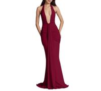 Generisch Elegante abito casual da donna con scollo a V, linea di vita profonda, coda di pesce allungata, per un'eleganza estiva quotidiana, Colore: rosso, S