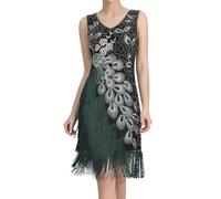 Generisch Elegante abito con paillettes anni '20, stile retrò, doppio scollo a V, per occasioni festive, Nero , L