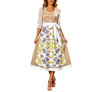 Generisch Elegante abito da festa della birra con motivo floreale impero e fiocco da donna, ideale per le feste, cachi, L