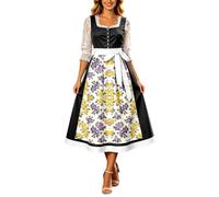 Generisch Elegante abito da festa della birra con motivo floreale impero e fiocco da donna, ideale per le feste, Nero , M