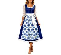 Generisch Elegante abito da festa della birra con motivo floreale impero e fiocco da donna, ideale per tutti i giorni e il tempo libero, Blu, M