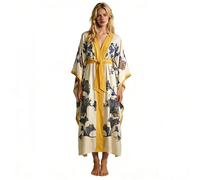 Generisch Elegante abito da mattina floreale a maniche lunghe, morbido e confortevole, ideale come abbigliamento da casa o per il tempo libero, con tasche., giallo., XL