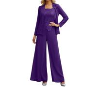 Generisch Elegante abito da sera a tre pezzi in pizzo cardigan da sposa, elegante, trasparente, in chiffon con design a strati e look raffinato., Lilla, 10