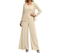 Generisch Elegante abito da sera a tre pezzi in pizzo cardigan da sposa, elegante, trasparente, in chiffon con design a strati e look raffinato., beige., 20