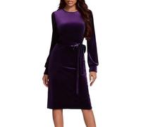 Generisch Elegante abito invernale in velluto con maniche lunghe, fascia in vita per le più esigenti in diverse occasioni, Lilla, S