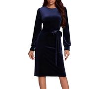 Generisch Elegante abito invernale in velluto con maniche lunghe, fascia in vita per le più esigenti in diverse occasioni, Blu, M