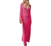 Generisch Elegante abito lavorato a maglia con scollo a V schiena libera come ricambio alla moda per le vacanze estive, rosa intenso, M