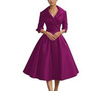 Generisch Elegante abito midi con accento in vita, maniche lunghe, colletto classico per dimagrire, versatile per ufficio, feste, uso quotidiano