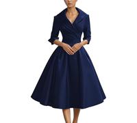 Generisch Elegante abito midi con accento in vita, maniche lunghe, colletto classico per dimagrire, versatile per ufficio, feste, uso quotidiano