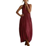 Generisch Elegante abito senza maniche con colletto alto per una lunga vacanza al mare casual tinta unita, Colore: rosso, S