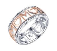 Generisch Elegante anello in oro bicolore "MOM" per la festa della mamma: un cuore segno di amore e apprezzamento in vero argento anelli, D, Rame, Nessuna pietra preziosa