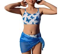 Generisch Elegante bikini a due pezzi con fiori per adolescenti, perfetto per le giornate estive in spiaggia e in piscina, Blu, 10-11 Anni