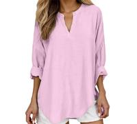 Generisch Elegante camicetta estiva da donna con maniche lunghe, abbottonatura decorativa con volant, taglio morbido, tinta unita, ideale per tutti i giorni o nel tempo libero, Colore: rosa., 5XL