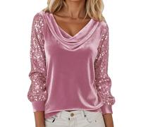 Generisch Elegante camicia a maniche lunghe in velluto con colletto scintillante come camicia alla moda per occasioni festive, tempo libero rilassato, Colore: rosa., M