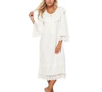Generisch Elegante camicia da notte a maniche lunghe per una morbida camicia da notte con vestibilità comoda, comoda, bianco, XL