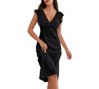 Generisch Elegante camicia da notte lunga da donna in pizzo senza maniche come minimalista Homewear pigiama per una comoda biancheria da notte, Nero , S
