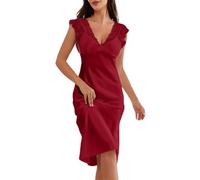 Generisch Elegante camicia da notte lunga da donna in pizzo senza maniche come minimalista Homewear pigiama per una comoda biancheria da notte, Vino, S