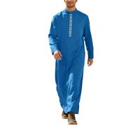 Generisch Elegante camicia Thobe ricamata con maniche lunghe, colletto alto, tradizionale abito arabo, per il tempo libero, la vita quotidiana, abbigliamento esterno da uomo, Blu, XL