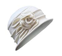 Generisch Elegante cappello a secchiello in lana cappello vintage invernale da donna fiore cloche berretti ammorbidente per tessuti, bianco, Taglia unica