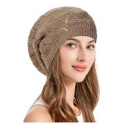Generisch Elegante cappello da donna morbido e arioso berretto lavorato a maglia con cut-out, leggero, casual, lavorato all'uncinetto, cachi, Taglia unica